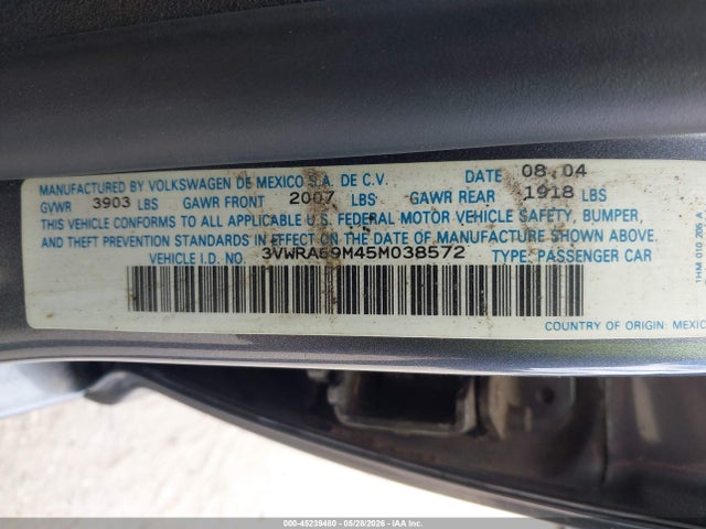 Aukcja sprzedaży 2005 Volkswagen Jetta Gl, vin: 3VWRA69M45M038572, numer aukcji: 45239480