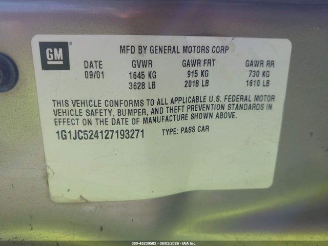 Продаж на аукціоні авто 2002 Chevrolet Cavalier, vin: 1G1JC524127193271, номер лоту: 45239502