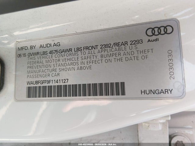 45239508 :رقم المزاد ، WAUBFGFF9F1141127 vin ، 2015 Audi A3 2.0t Premium مزاد بيع
