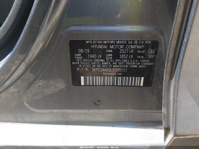 Aukcja sprzedaży 2020 Hyundai Accent Se, vin: 3KPC24A60LE099111, numer aukcji: 45239521