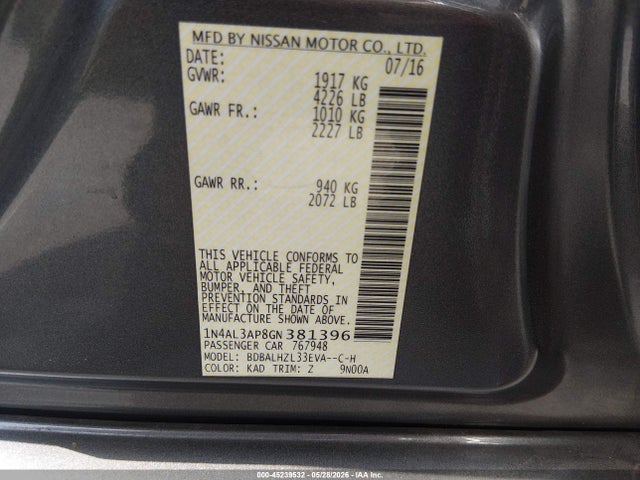 1N4AL3AP8GN381396 Nissan Altima 2.5 Sr