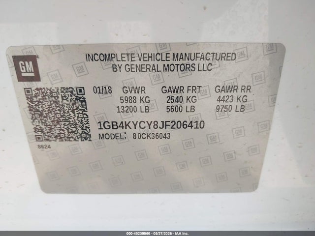1GB4KYCY8JF206410 Chevrolet Silverado 3500hd Chassis Wt