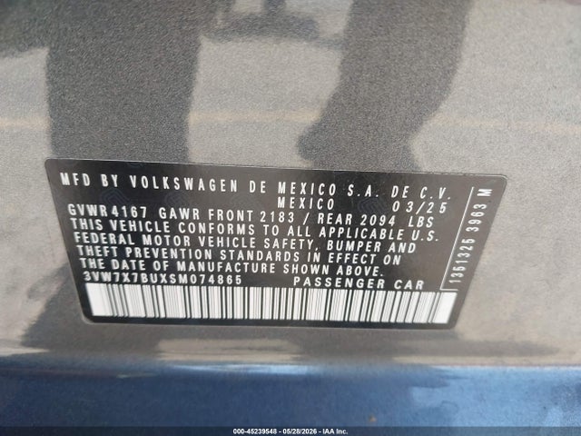 Aukcja sprzedaży 2025 Volkswagen Jetta 1.5t Se, vin: 3VW7X7BUXSM074865, numer aukcji: 45239548
