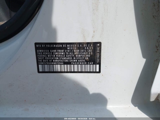 45239558 :رقم المزاد ، 3VWC57BU8MM072944 vin ، 2021 Volkswagen Jetta 1.4t R-line/1.4t S/1.4t Se مزاد بيع