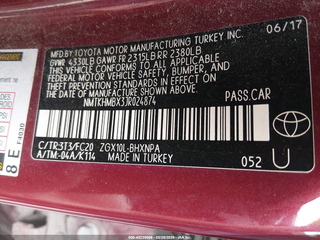 Aukcja sprzedaży 2018 Toyota C-hr Xle Premium, vin: NMTKHMBX3JR024874, numer aukcji: 45239566
