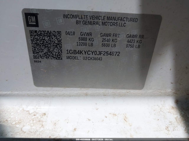 1GB4KYCY0JF254872 Chevrolet Silverado 3500hd Chassis Wt