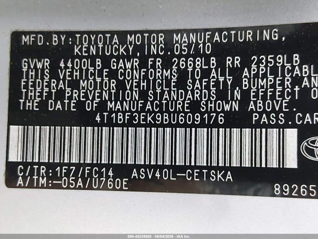 Aukcja sprzedaży 2011 Toyota Camry Se, vin: 4T1BF3EK9BU609176, numer aukcji: 45239580