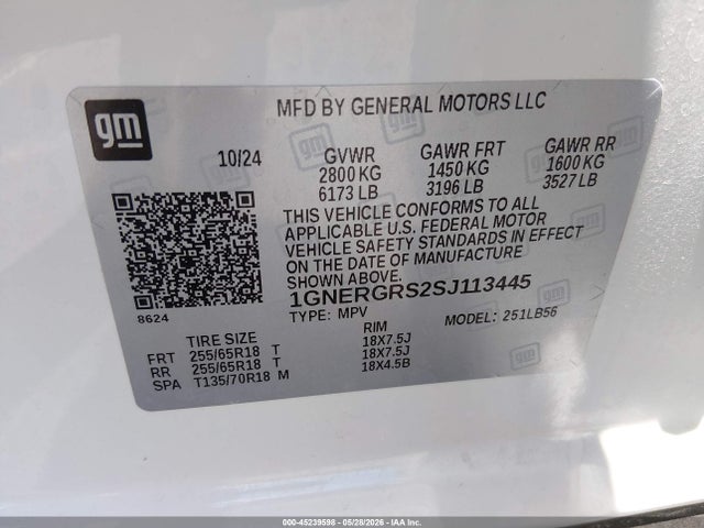 1GNERGRS2SJ113445 Chevrolet Traverse Fwd Lt