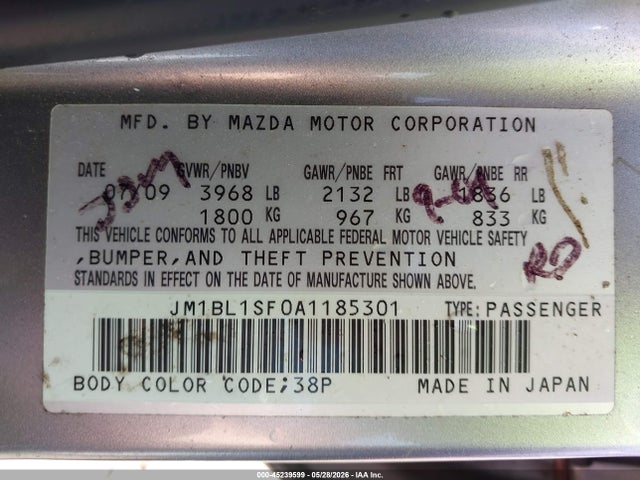 2010 Mazda Mazda3 I Touring მანქანა იყიდება აუქციონზე, vin: JM1BL1SF0A1185301, აუქციონის ნომერი: 45239599