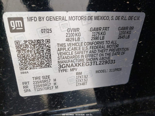 3GNAXKEG3TL229031 Chevrolet Equinox Fwd Activ