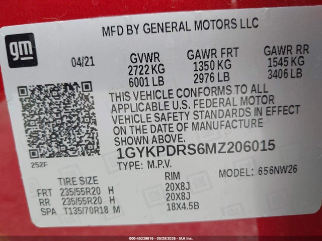 1GYKPDRS6MZ206015 Cadillac Xt6 Awd Premium Luxury