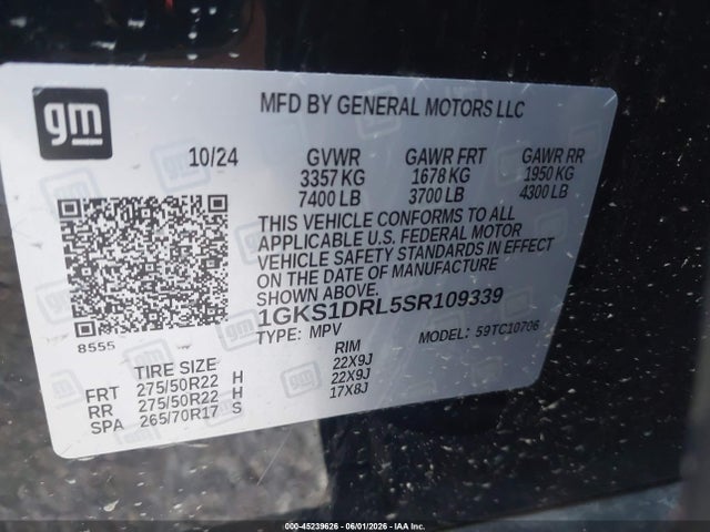 Aukcja sprzedaży 2025 Gmc Yukon 2wd Denali, vin: 1GKS1DRL5SR109339, numer aukcji: 45239626