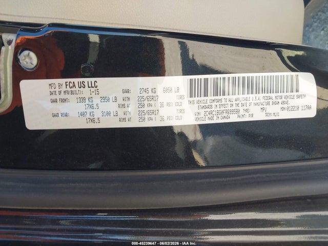 Продаж на аукціоні авто 2015 Chrysler Town & Country Touring, vin: 2C4RC1BG0FR699580, номер лоту: 45239647