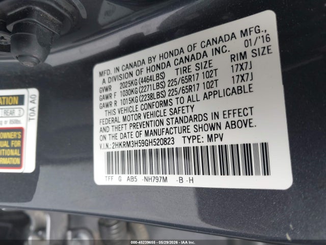 2HKRM3H59GH520823 Honda CR-V EX