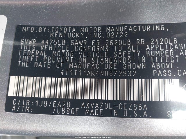 Toyota CAMRY SE 2022 4T1T11AK4NU672932 Image 9