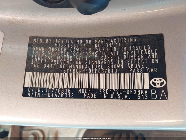 Продаж на аукціоні авто 2014 Toyota Corolla Le, vin: 5YFBURHE0EP067843, номер лоту: 45239695