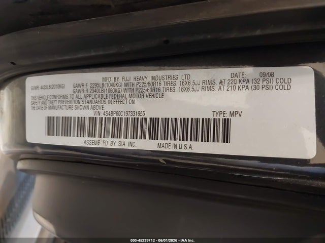 45239712 :رقم المزاد ، 4S4BP60C197331655 vin ، 2009 Subaru Outback 2.5i مزاد بيع