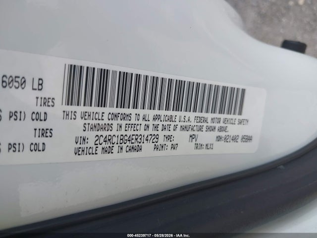 2014 Chrysler Town & Country Touring მანქანა იყიდება აუქციონზე, vin: 2C4RC1BG4ER314729, აუქციონის ნომერი: 45239717