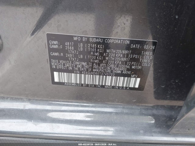 Продаж на аукціоні авто 2026 Subaru Crosstrek Premium, vin: 4S4GUHD60T3745703, номер лоту: 45239729