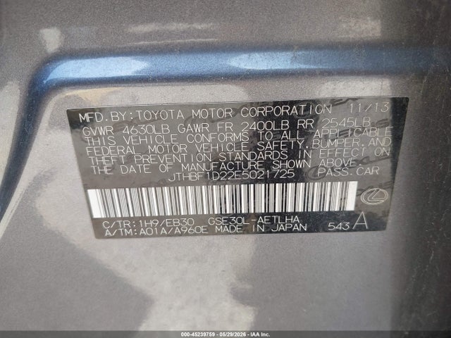 Aukcja sprzedaży 2014 Lexus Is 250, vin: JTHBF1D22E5021725, numer aukcji: 45239759