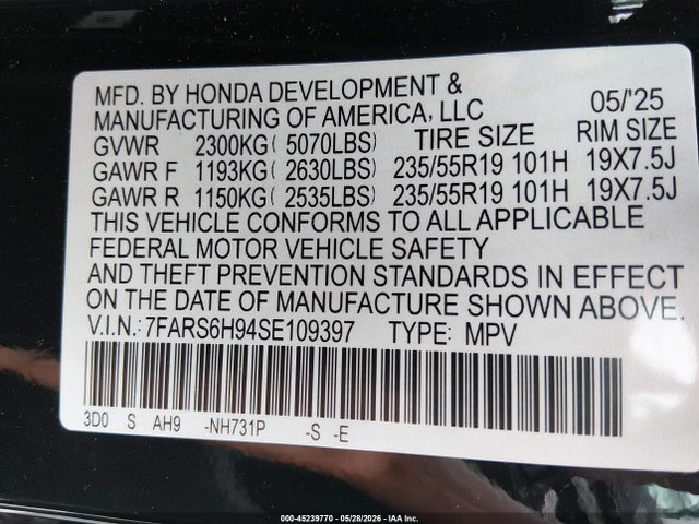 7FARS6H94SE109397 Honda Cr-v Hybrid Sport Touring
