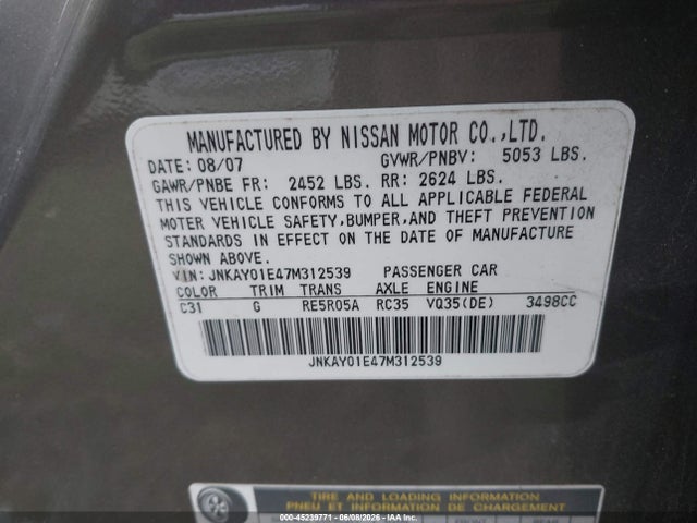 Продажа на аукционе авто 2007 Infiniti M35, vin: JNKAY01E47M312539, номер лота: 45239771