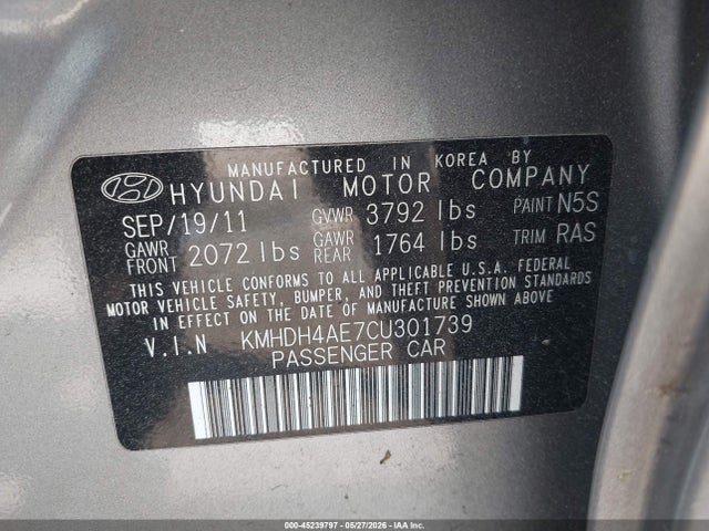 2012 Hyundai Elantra Limited (ulsan Plant) მანქანა იყიდება აუქციონზე, vin: KMHDH4AE7CU301739, აუქციონის ნომერი: 45239797