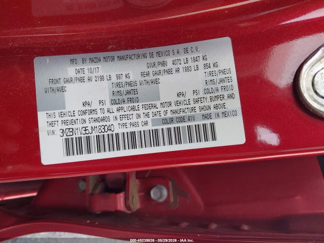 2018 Mazda Mazda3 Touring მანქანა იყიდება აუქციონზე, vin: 3MZBN1V35JM183040, აუქციონის ნომერი: 45239826