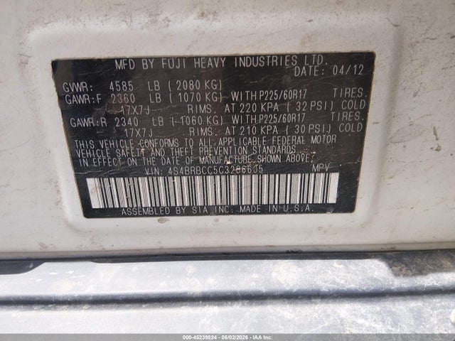 Продаж на аукціоні авто 2012 Subaru Outback 2.5i Premium, vin: 4S4BRBCC5C3286605, номер лоту: 45239834