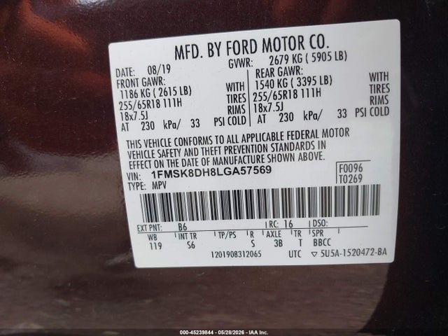 Ford EXPLORER XLT 2020 1FMSK8DH8LGA57569 Image 9