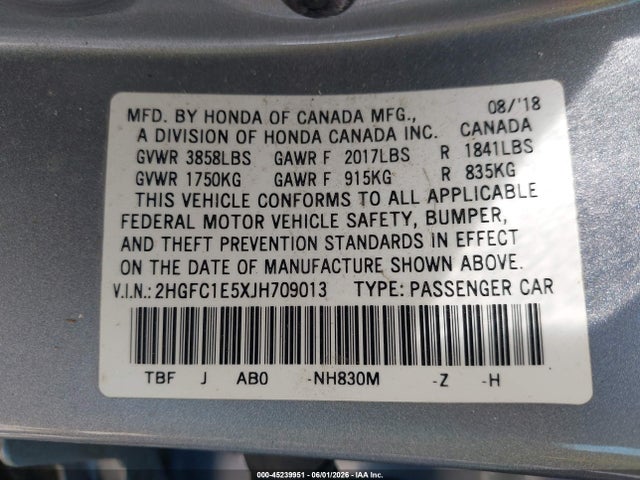 Продажа на аукционе авто 2018 Honda Civic Si, vin: 2HGFC1E5XJH709013, номер лота: 45239951