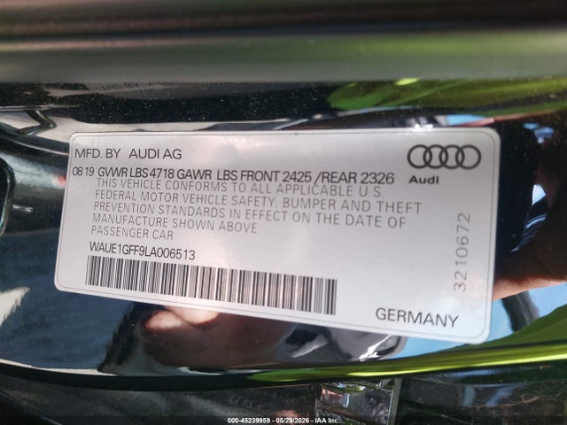 Aukcja sprzedaży 2020 Audi S3 Premium Plus Tfsi Quattro S Tronic, vin: WAUE1GFF9LA006513, numer aukcji: 45239959