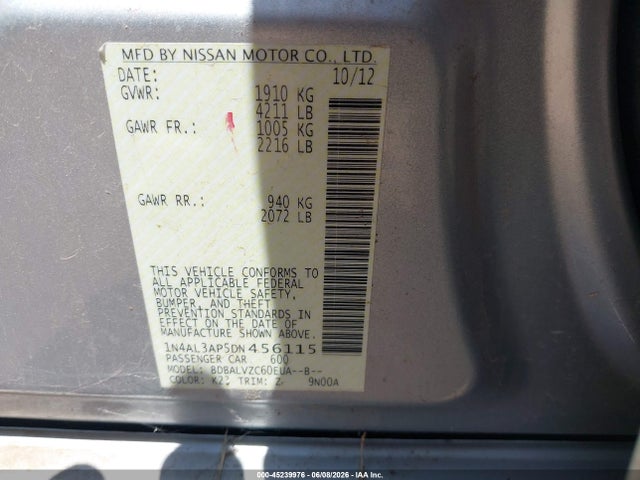 Aukcja sprzedaży 2013 Nissan Altima 2.5 Sl, vin: 1N4AL3AP5DN456115, numer aukcji: 45239976