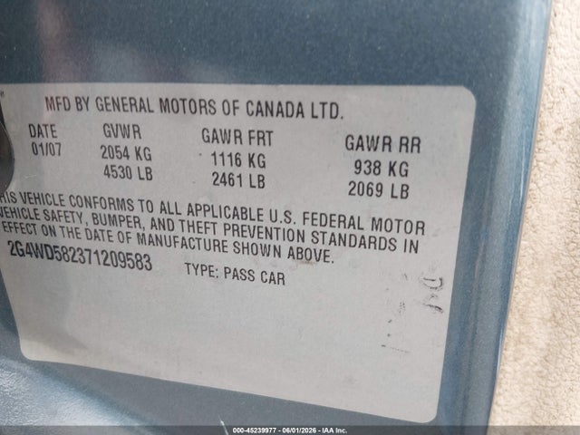 Aukcja sprzedaży 2007 Buick Lacrosse Cxl, vin: 2G4WD582371209583, numer aukcji: 45239977