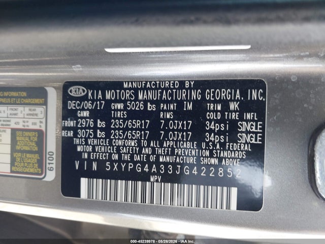 KIA Sorento 2.4l L 2018 5XYPG4A33JG422852 Image 9