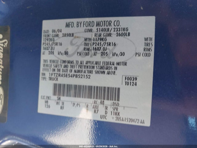 Aukcja sprzedaży 2004 Ford Ranger Edge/tremor/xlt, vin: 1FTZR45E54PB52152, numer aukcji: 45240018
