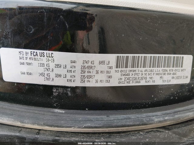 Aukcja sprzedaży 2020 Chrysler Pacifica Touring L Plus, vin: 2C4RC1EG0LR126749, numer aukcji: 45240056