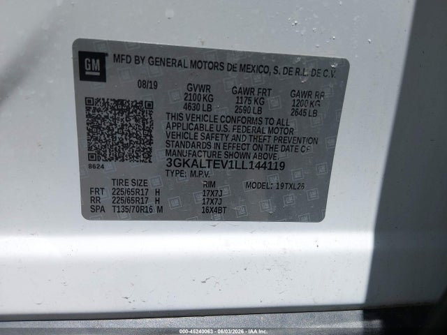 45240063 :رقم المزاد ، 3GKALTEV1LL144119 vin ، 2020 Gmc Terrain Awd Sle مزاد بيع