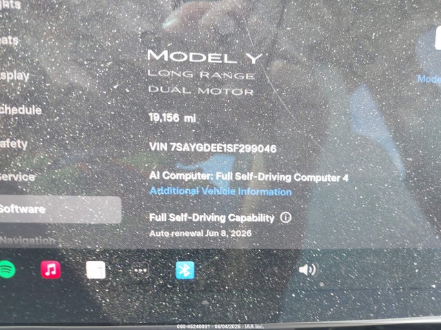 Aukcja sprzedaży 2025 Tesla Model Y Long Range Dual Motor All-wheel Drive, vin: 7SAYGDEE1SF299046, numer aukcji: 45240081