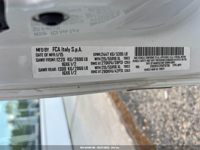 Aukcja sprzedaży 2015 Ram Promaster City Tradesman, vin: ZFBERFAT2F6976796, numer aukcji: 45240106