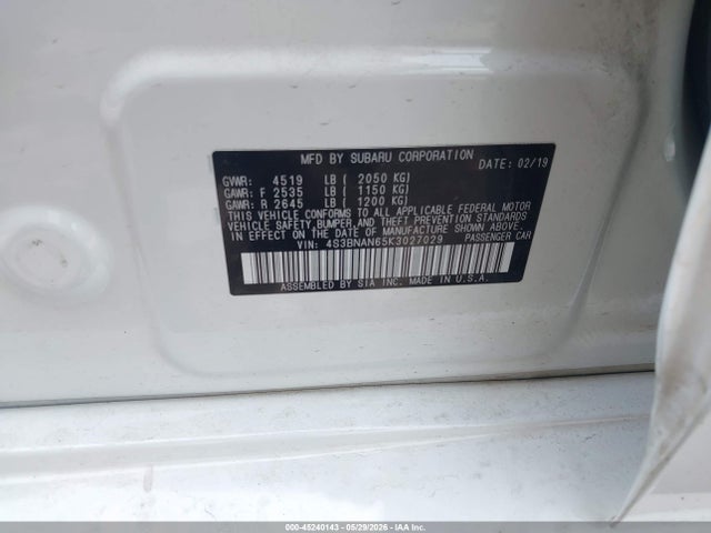 Auction sale of the 2019 Subaru Legacy 2.5i Limited, vin: 4S3BNAN65K3027029, lot number: 45240143