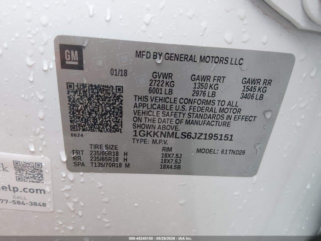 Продажа на аукционе авто 2018 Gmc Acadia Slt-1, vin: 1GKKNMLS6JZ195151, номер лота: 45240150
