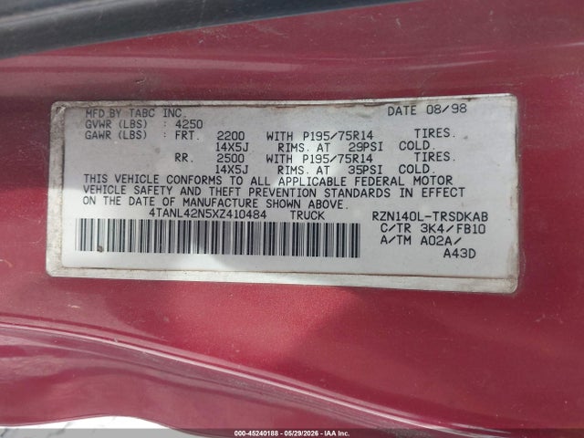 Aukcja sprzedaży 1999 Toyota Tacoma, vin: 4TANL42N5XZ410484, numer aukcji: 45240188