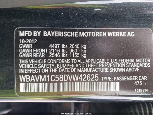 Продаж на аукціоні авто 2013 Bmw X1 Sdrive28i, vin: WBAVM1C58DVW42625, номер лоту: 45240239