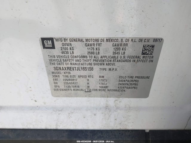 Продаж на аукціоні авто 2018 Chevrolet Equinox Ls, vin: 3GNAXREV7JL165158, номер лоту: 45240269