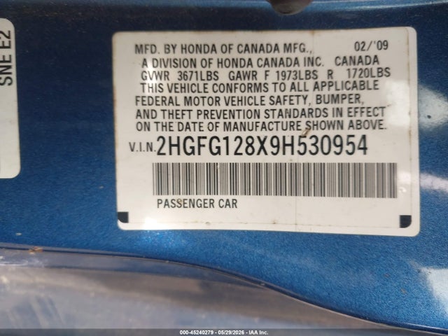 Продаж на аукціоні авто 2009 Honda Civic Ex, vin: 2HGFG128X9H530954, номер лоту: 45240279