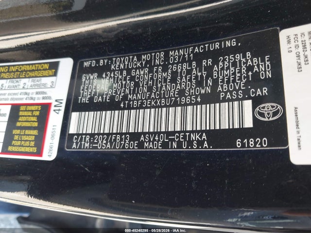 Aukcja sprzedaży 2011 Toyota Camry Le, vin: 4T1BF3EKXBU719654, numer aukcji: 45240295