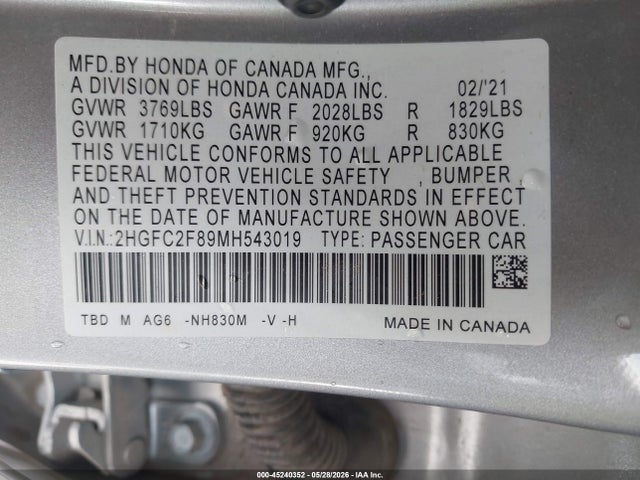 Honda Civic Sport 2021 2HGFC2F89MH543019 Image 9