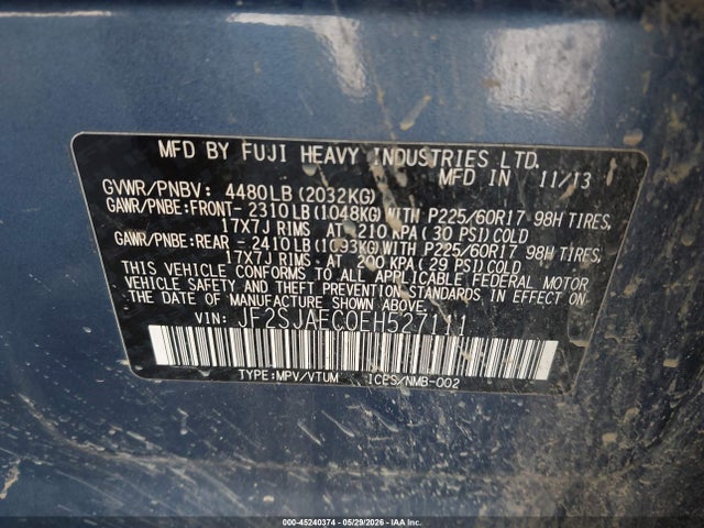 Aukcja sprzedaży 2014 Subaru Forester 2.5i Premium, vin: JF2SJAEC0EH527111, numer aukcji: 45240374
