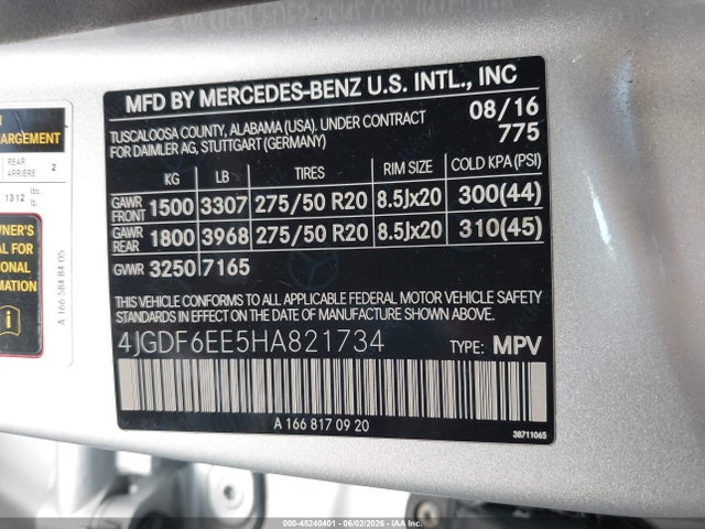 Продаж на аукціоні авто 2017 Mercedes-benz Gls 450 4matic, vin: 4JGDF6EE5HA821734, номер лоту: 45240401